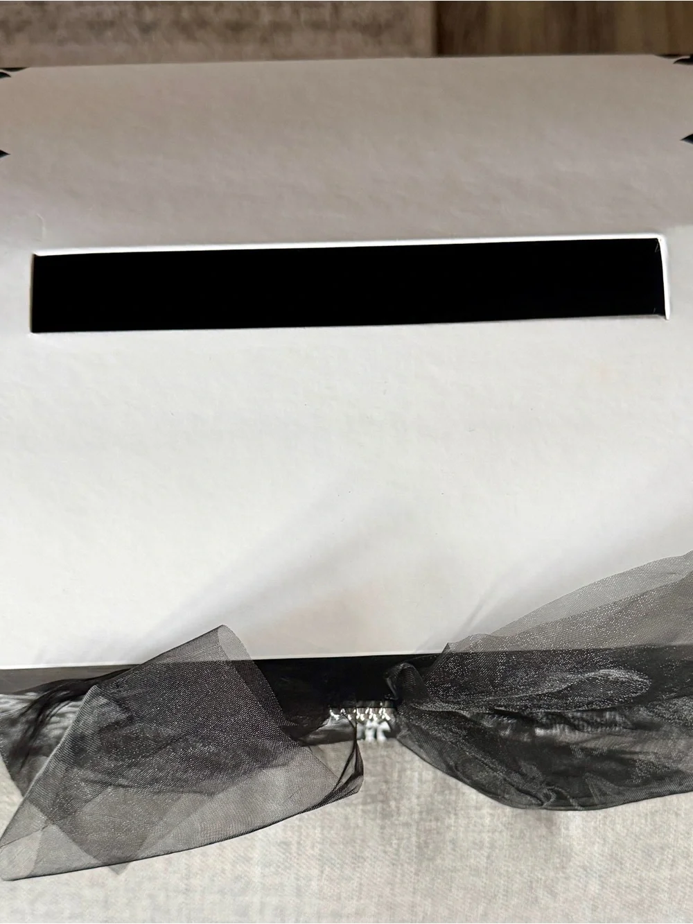 Black and White Damask Decorative Gift Box with Black Organza Bow